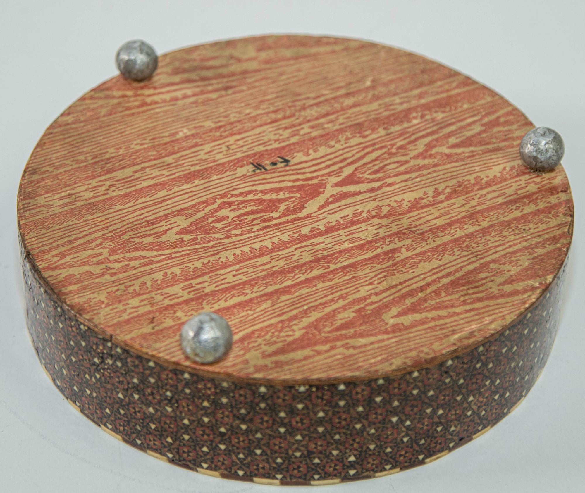 Persian Box Khatam Kari Footed Wooden Round Jewelry Vanity Trinket Moorish Box