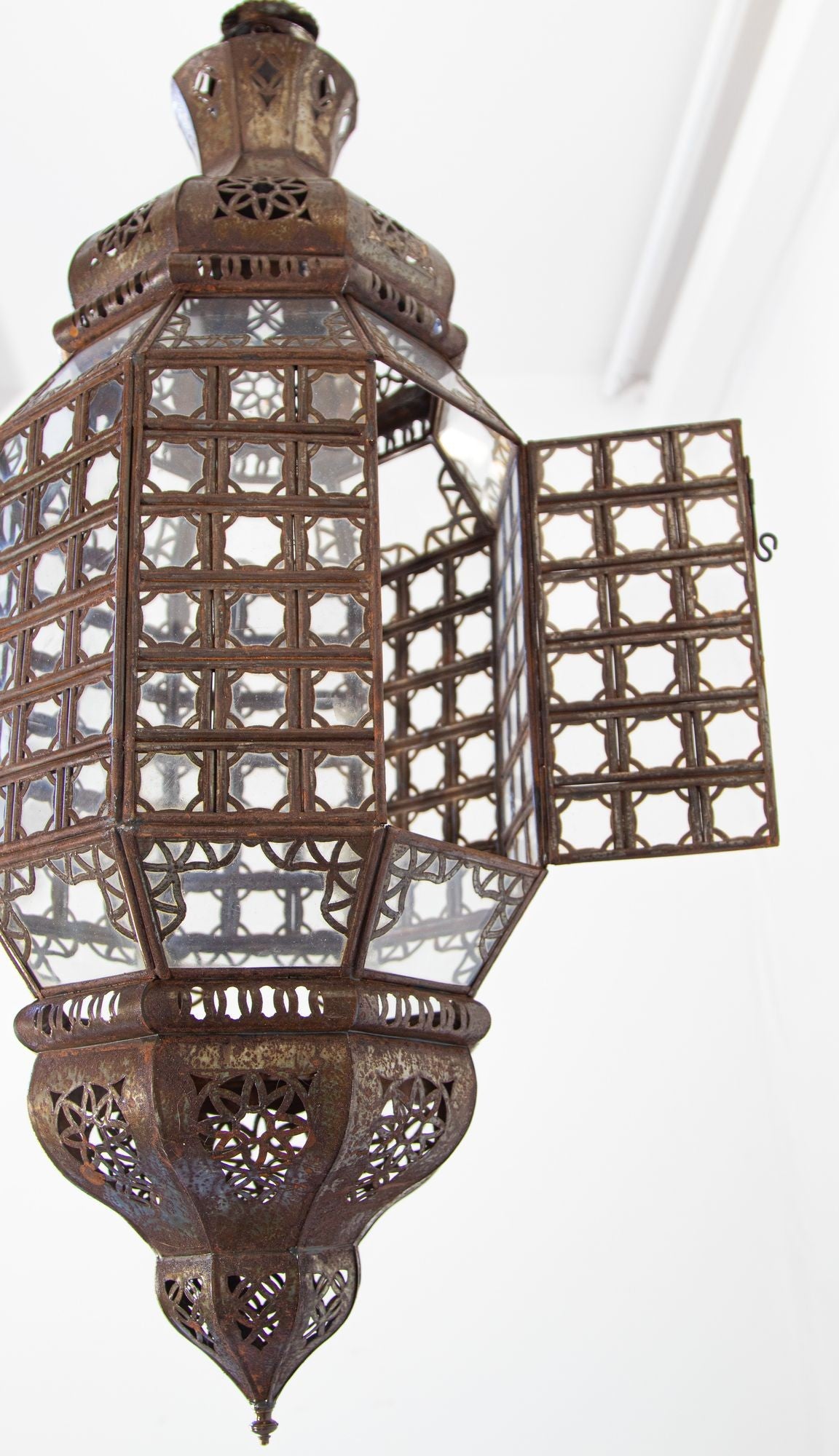 Handcrafted Moroccan Lantern with Clear Glass and Moorish Metal Filigree