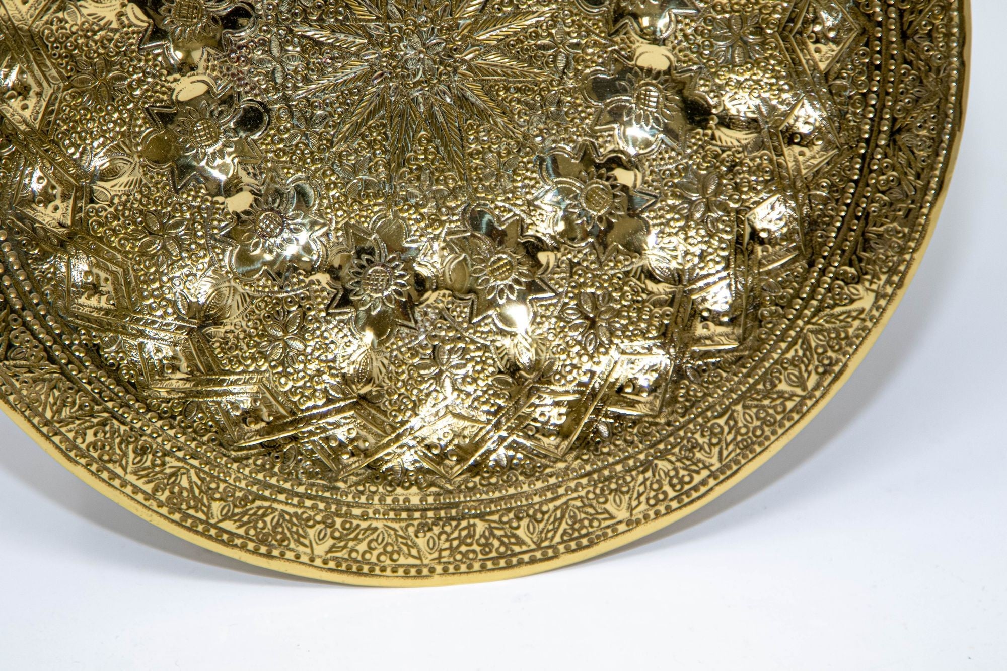 Islamic Persian Polished Brass Tray Collectible Metal Work Platter 10 inches D.