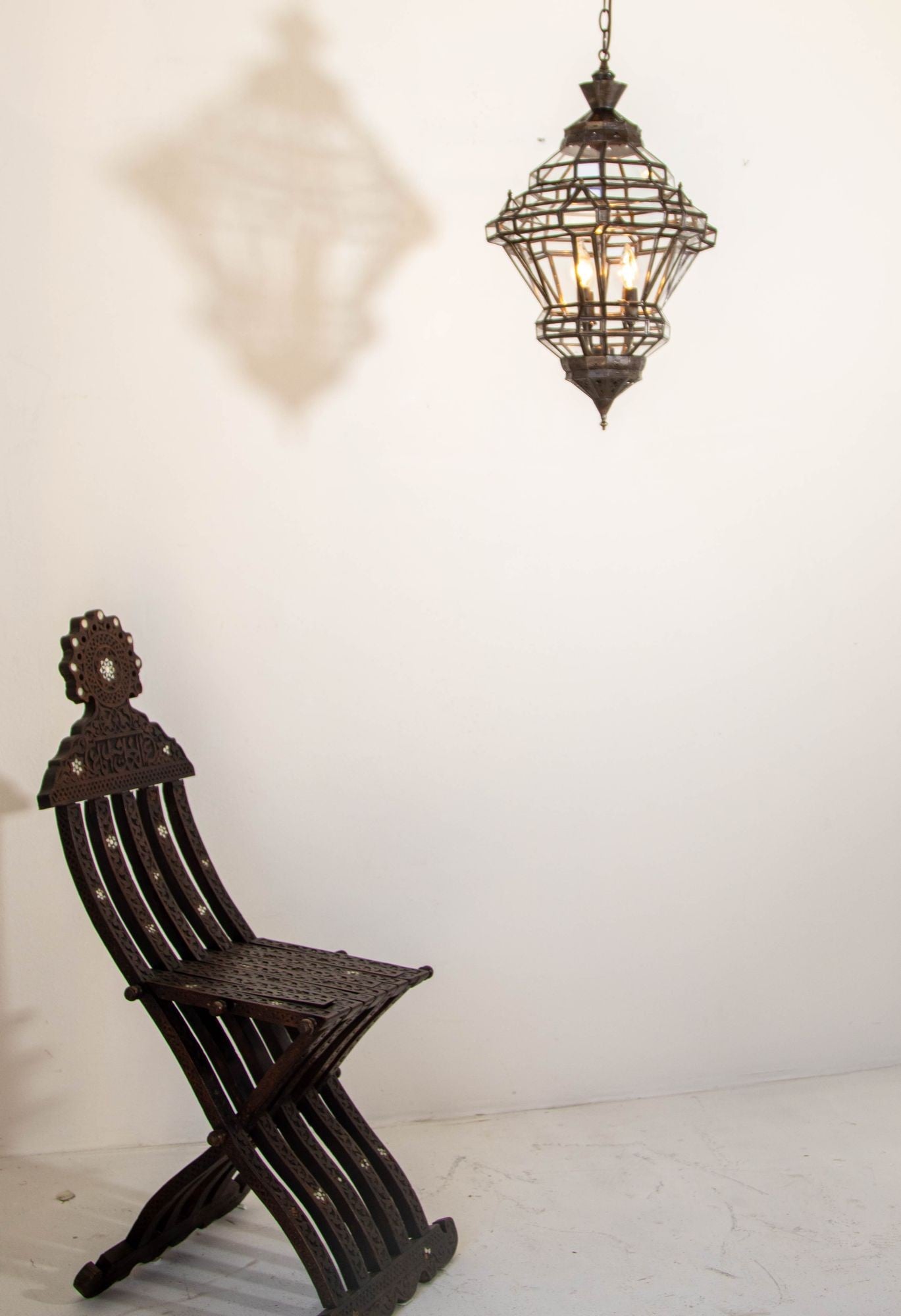 Vintage Moroccan Clear Glass Lantern Moorish Granada Spanish Style