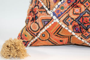 Vintage Pillow in Colorful Embroidered Fabric Patchwork Rajasthan India