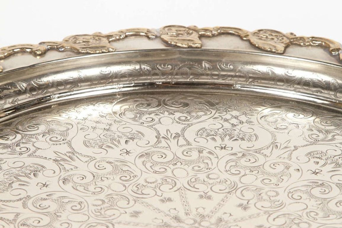 Antique Moroccan Silver-Plated Tea Tray Table on Removable Legs Fez, circa 1920