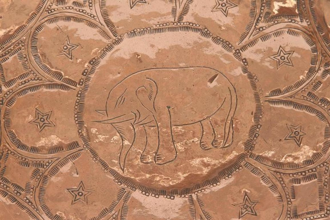 Vintage Asian Hand-Hammered Copper Elephant Tray or Wall Plaque Bowl 1940s