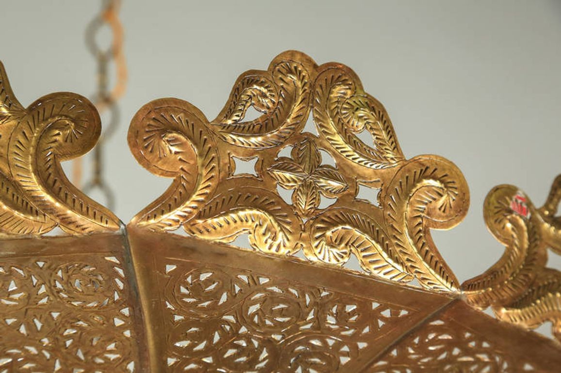 Large Moroccan Moorish Pierced Brass Pasha Chandelier, Alberto Pinto Style