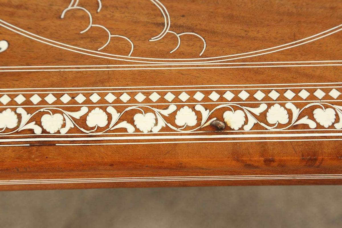 Anglo Indian Mughal Teak Inlaid Side Table, Handcrafted, India, 1950s