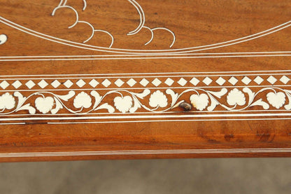 Anglo Indian Mughal Teak Inlaid Side Table, Handcrafted, India, 1950s