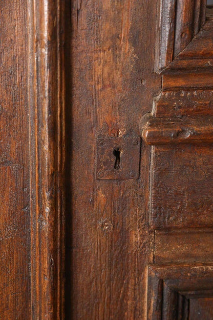 Antique French Painted Double Entry Doors with Transom Wood and Wrought Iron — France