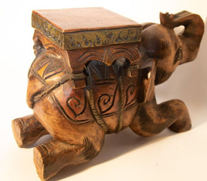 Vintage Asian Elephant Hand-Carved Wooden Stool