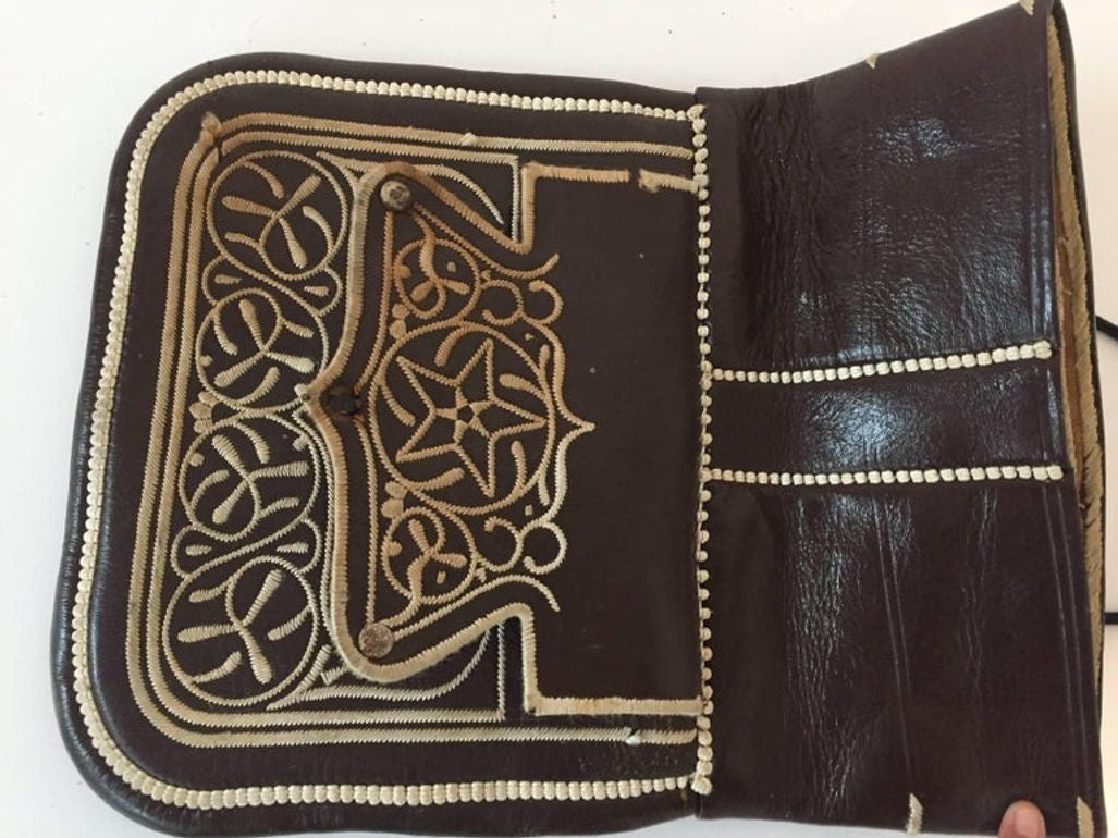 Collectible Vintage Hand-tooled Leather African Berber Tribal Moroccan Bag 1960