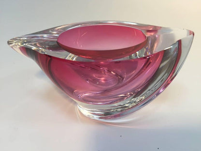 Crystal Pink Ashtray for Val Saint Lambert, Paper Weight Signed