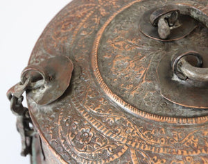 Antique South Asian Mughal Round Tinned Copper Box with Lid India 19th Century