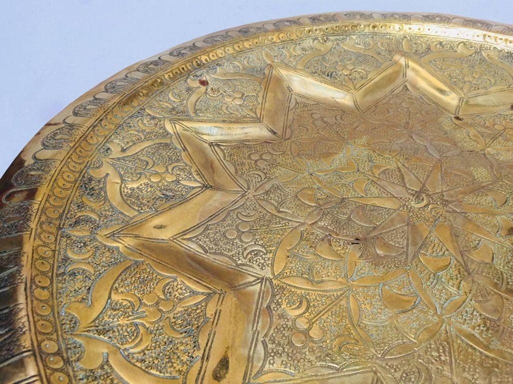 Middle Eastern Moorish Antique Round Brass Tray 20 inches