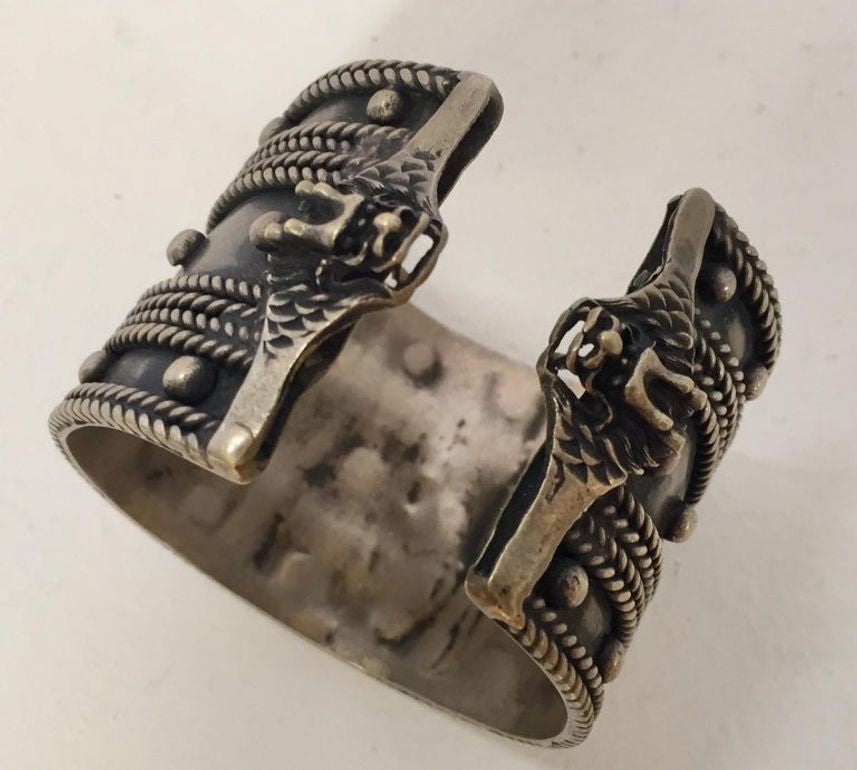 Vintage Moroccan Berber Tribal Bracelet, Handcrafted Metal Cuff, 1950