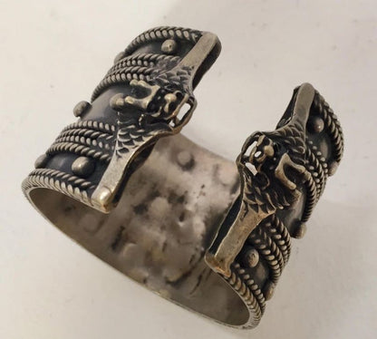 Vintage Moroccan Berber Tribal Bracelet, Handcrafted Metal Cuff, 1950