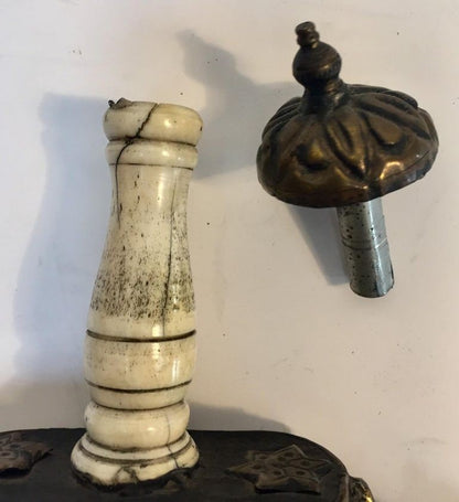 Antique Moroccan Berber Case Flask, Hand-Carved Wood & Brass, 1920s