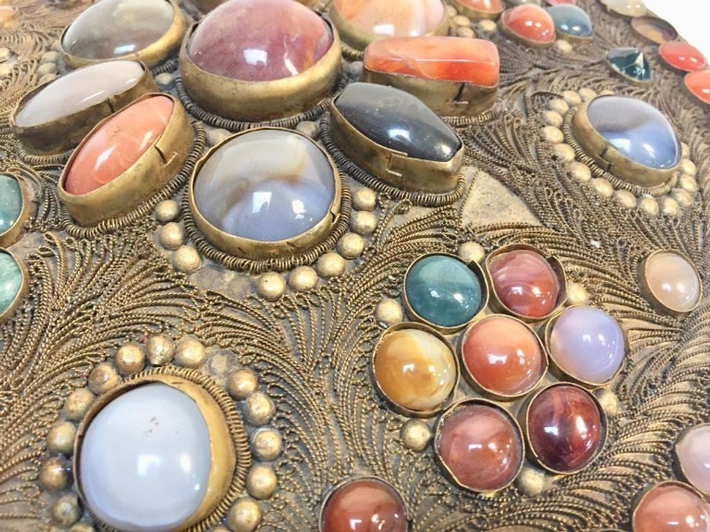 Vintage Agate Inlaid Moorish Wedding Jewelry Dressing Box