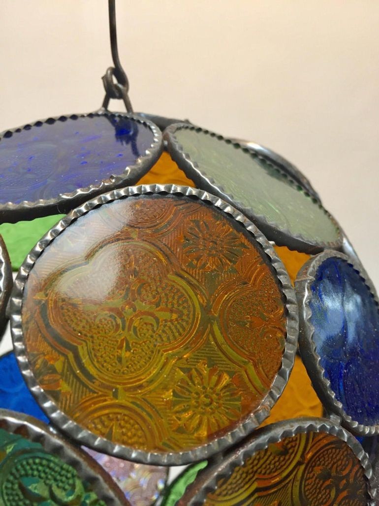 Handcrafted Moroccan Moorish Glass Orb Lantern with Multi-Color Glass