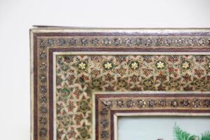 Middle Eastern Miniature Painting of Peacocks in Mosaic Frame