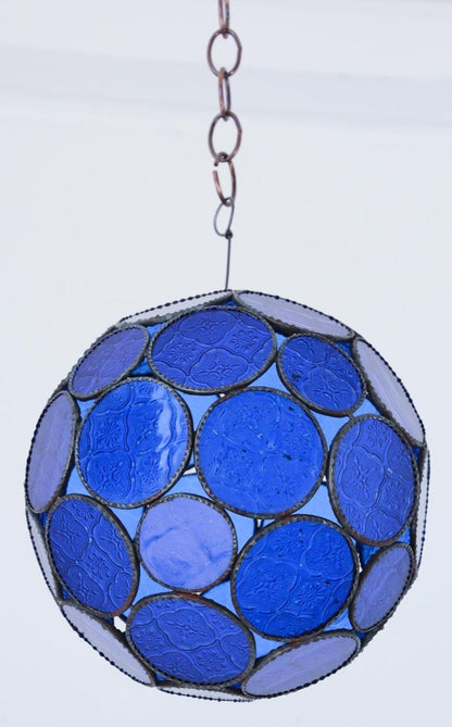 Vintage Moroccan Cobalt Blue Glass Orb Lantern, Marrakech, circa 1970