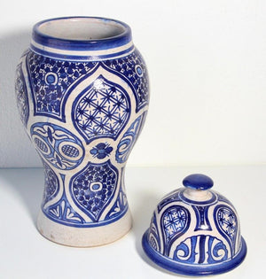 Moroccan Ceramic Blue and White Moorish Jar from Fez 1950s