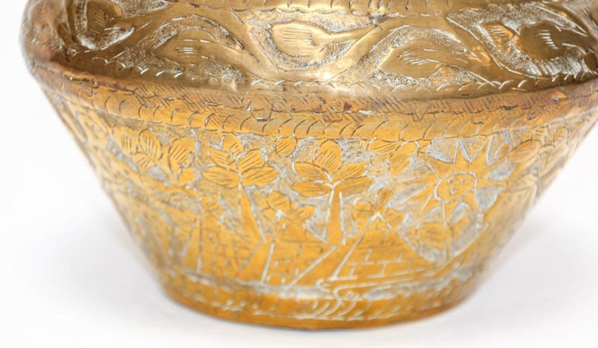 Middle Eastern Islamic Brass Bowl with Egyptian Scene