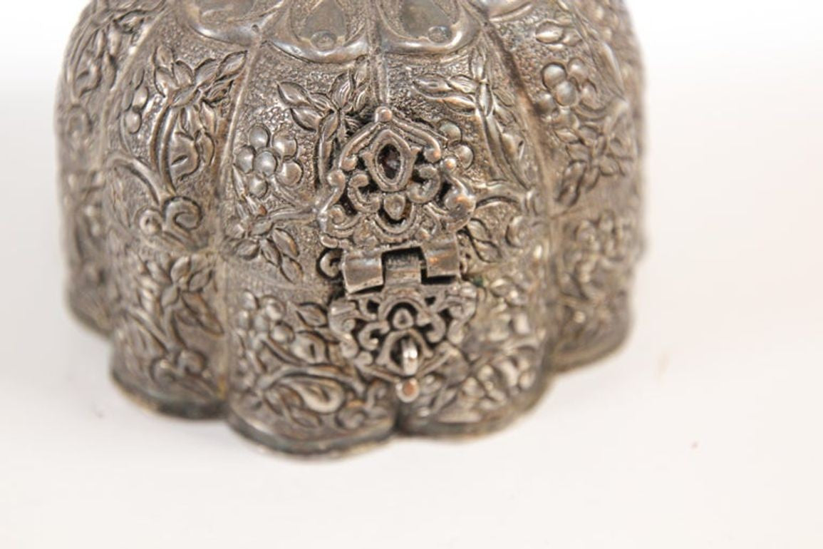 Antique Mughal Silver Chased Collectible Box Trinket Pandan Box, North India