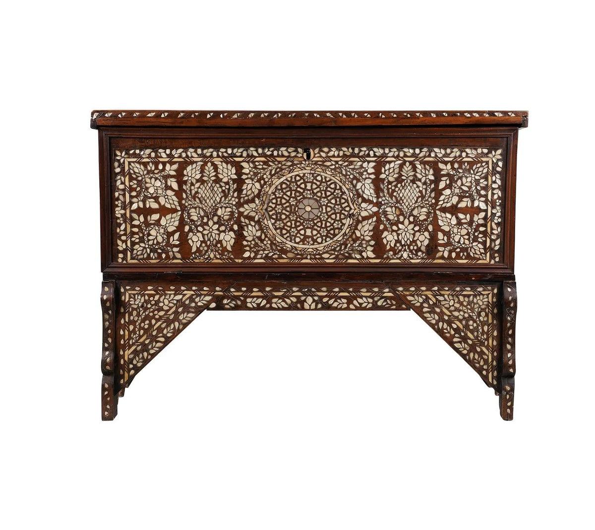 Large 19th-Century Ottoman Levantine Mother-of-Pearl Inlaid Dowry Chest