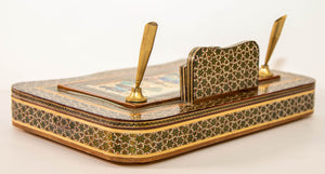 Vintage 1950s Persian Khatam Hand Painted Pen and Letter Desk Set