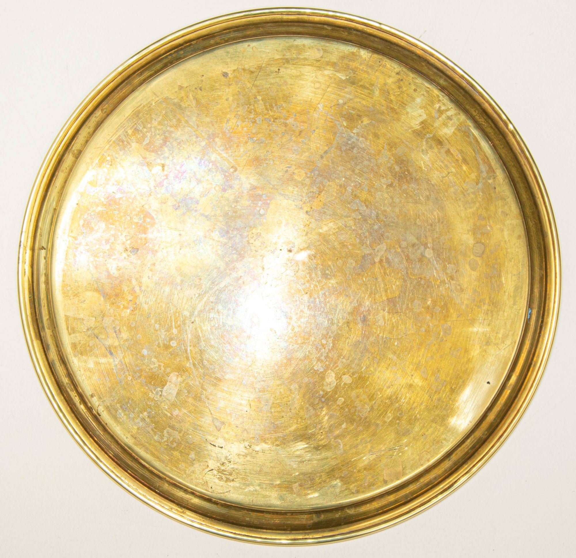 Islamic Art Handcrafted Etched Polished Brass Tray 12.5 in. Collectible 1940s