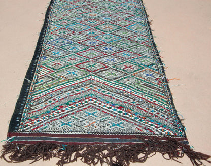 1950s Vintage Zemmour Moroccan Rug Berber Runner, 3ft x 16.4ft long
