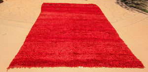 1960s Vintage Red Ethnic Moroccan Fluffy Rug Bed of Roses