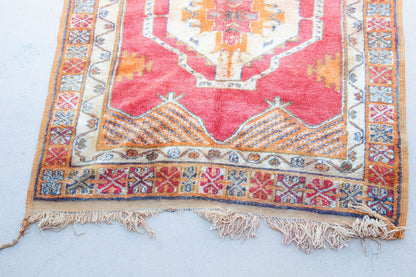1960s Moroccan Berber Rug Burnt Orange Blue Cream and Pink