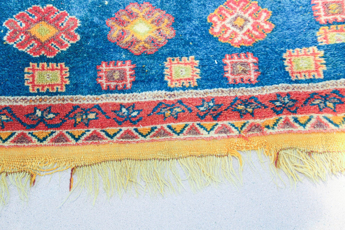 1960s Moroccan Berber Rug in Royal Blue, Pink and Orange Colors