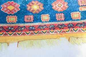 1960s Moroccan Berber Rug in Royal Blue, Pink and Orange Colors