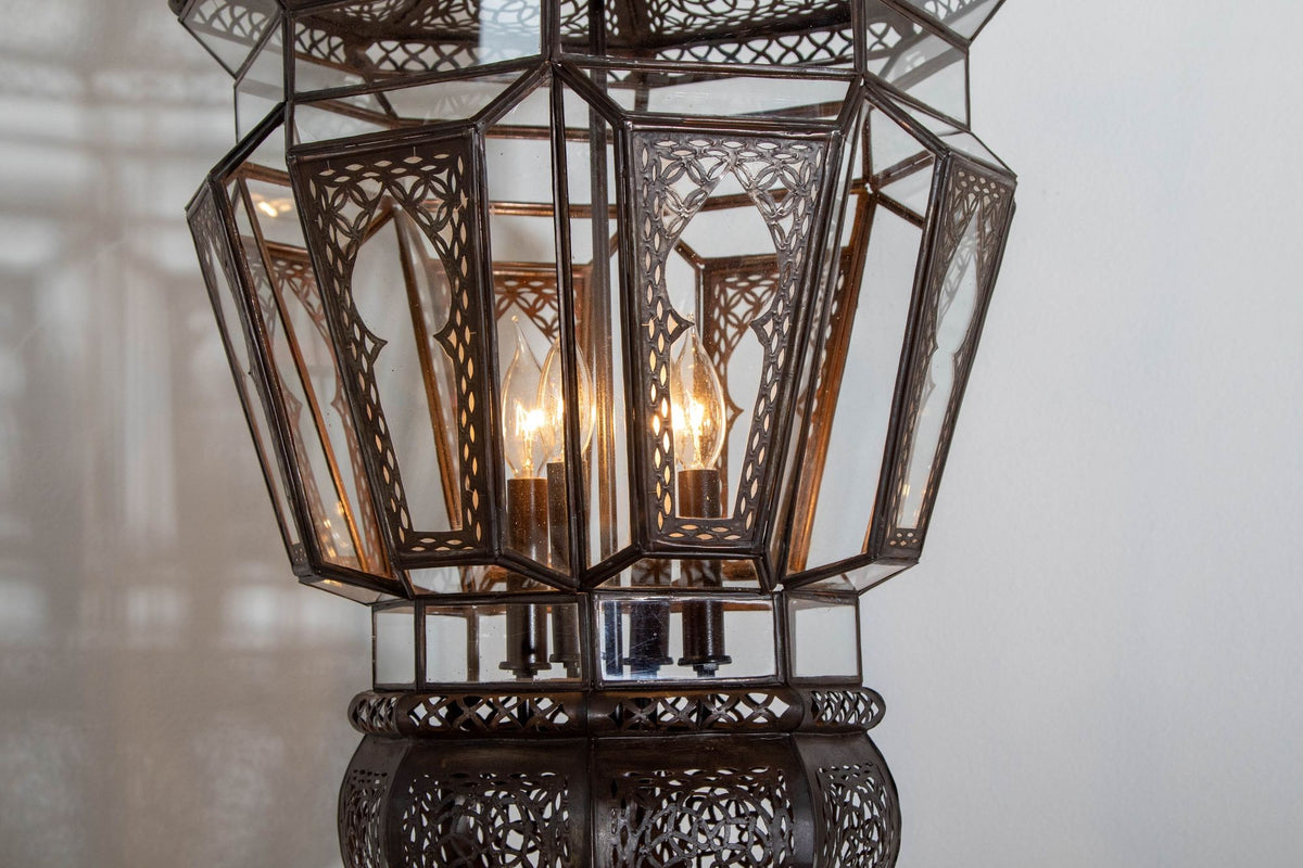 Moroccan Moorish Chandelier, Hand-Crafted Glass & Metal, Vintage 1980
