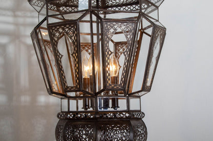 Moroccan Moorish Chandelier, Hand-Crafted Glass & Metal, Vintage 1980