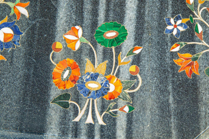 Mughal Rajasthani Black Marble Inlay Pietra Dura Table Top India — India