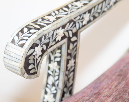 Anglo-Indian Mughal Mother of Pearl Inlaid Klismos Armchair with Ram Head 1 of 2