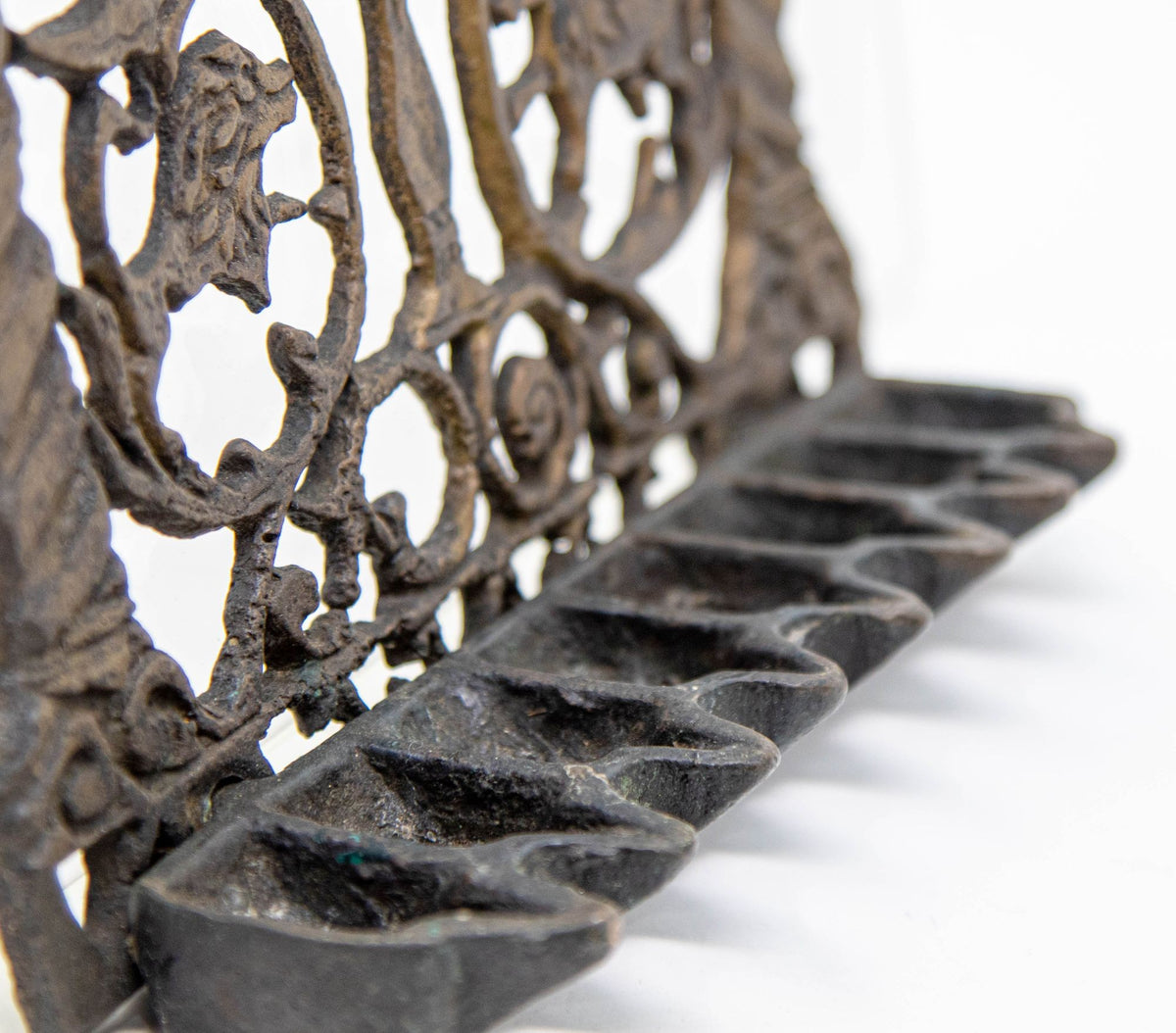 19th Century Moroccan Brass Hanukkah Oil Lamp Menorah, Antique Jewish Judaica