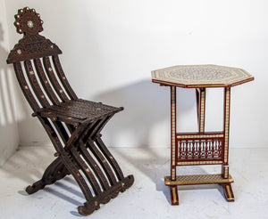 Egyptian Octagonal Side Table Islamic Moorish Tilt-Top Inlaid Table 1950s