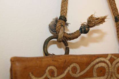 Antique Hand Tooled Leather African Tribal Moroccan Bag Collectible, 1940s