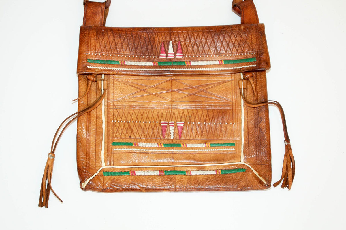 Antique African Tuareg Moroccan Shoulder Leather Bag 1960s Collectible