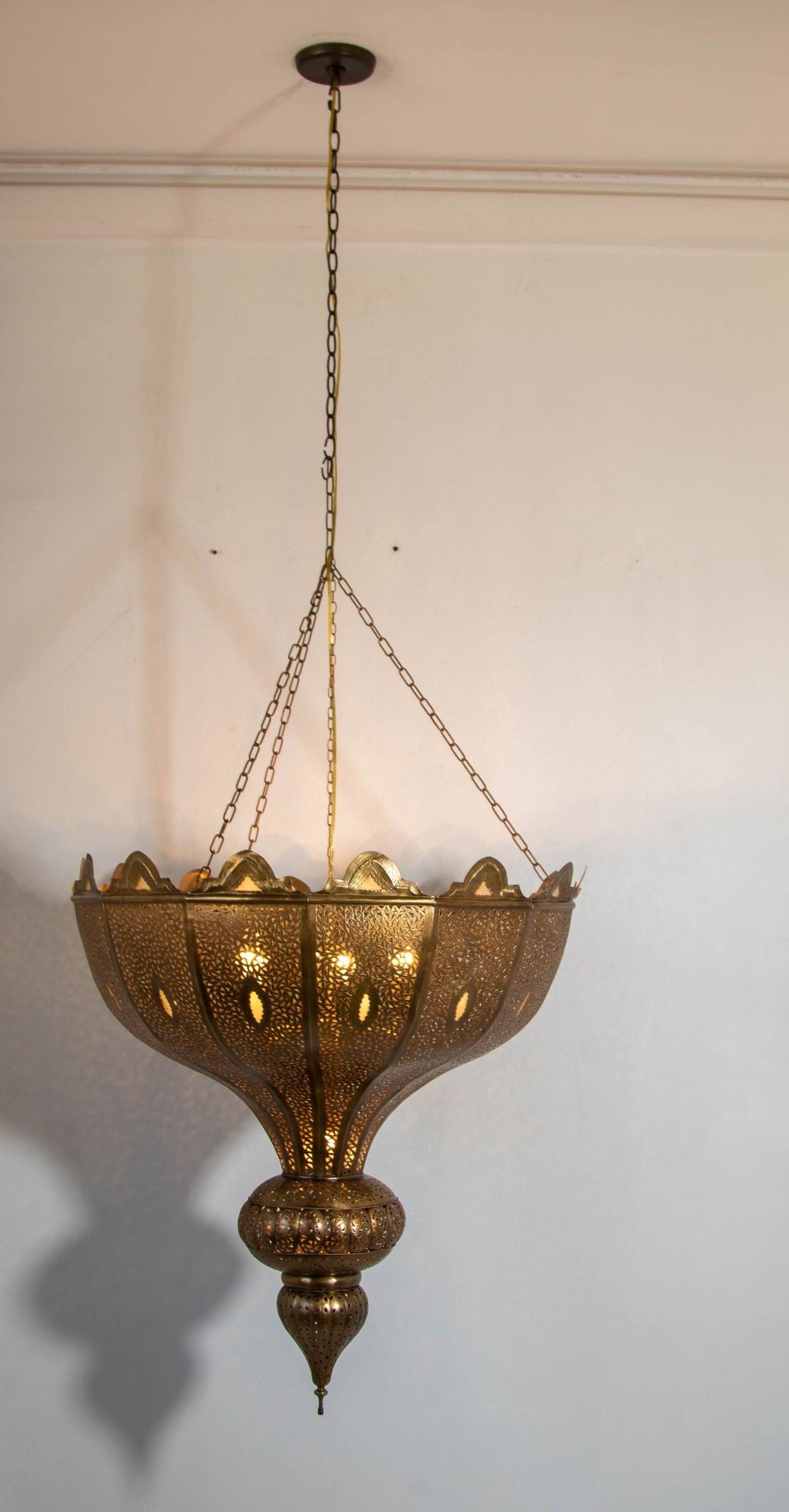 Vintage Large Moroccan Brass Chandelier in Andalus Moorish Style