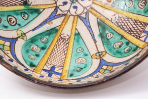 19th C. Moroccan Ceramic Bowl Polychrome Footed Dish Fez