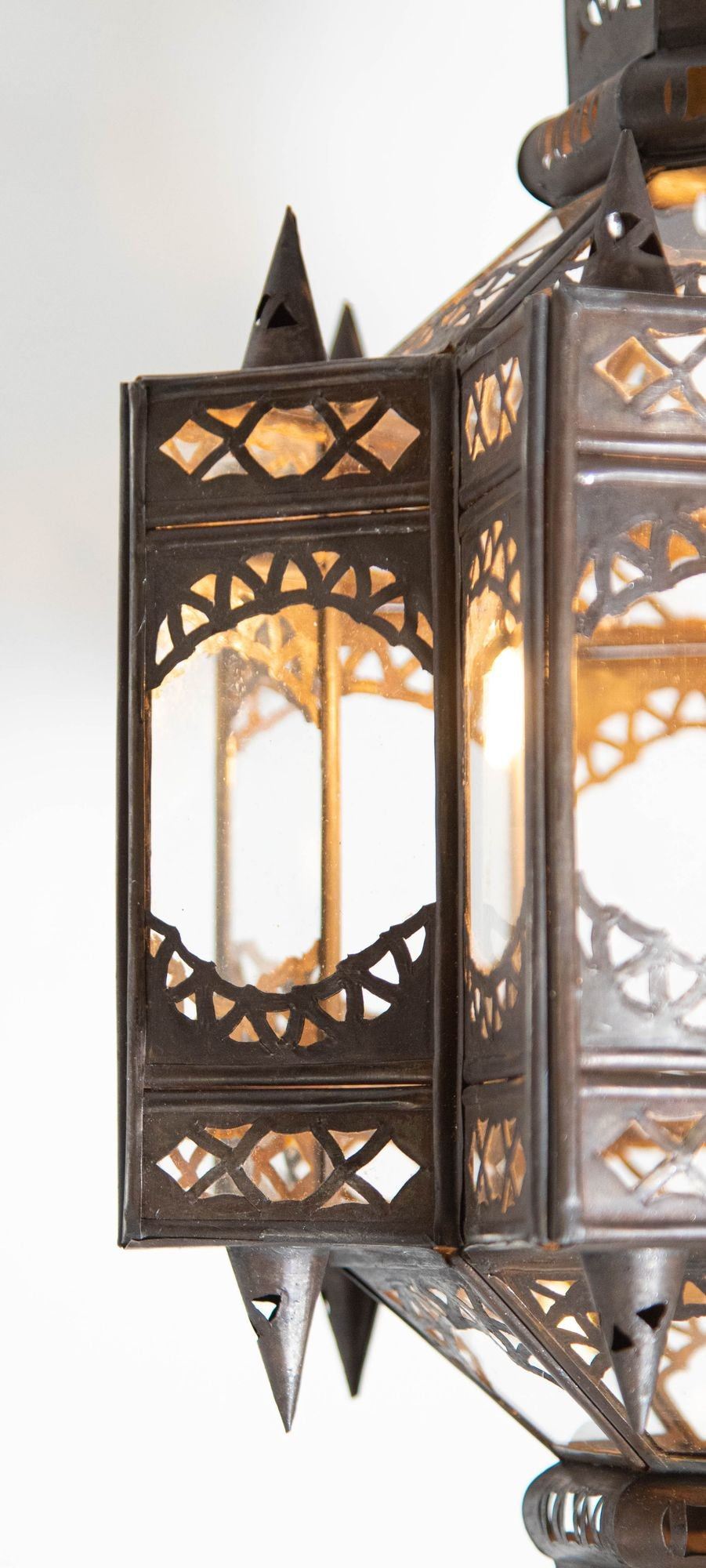 Vintage Moroccan Moorish Star Clear Glass & Pierced Metal Lantern, Marrakech