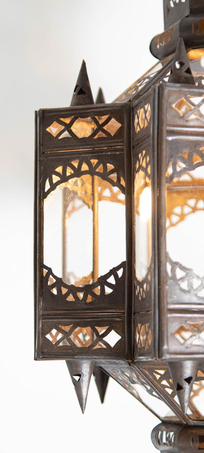 Vintage Moroccan Moorish Star Clear Glass & Pierced Metal Lantern, Marrakech