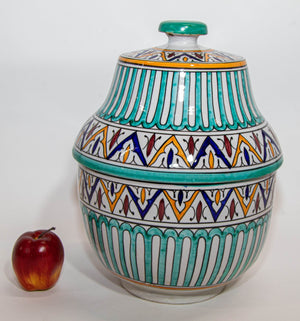 Moroccan Ceramic Covered Jar Handcrafted in Fez Morocco 1950s