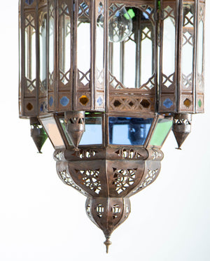 Vintage Moroccan Traditional Moorish Metal and Glass Lantern Ceiling Light