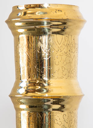 Vintage Polished Brass Moroccan Pillar Candle Holder