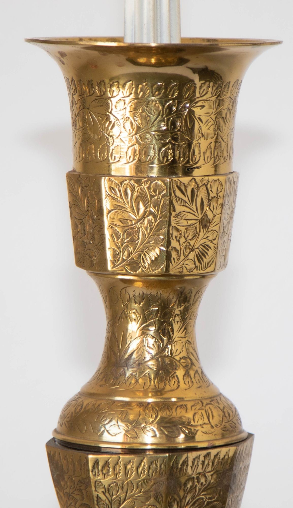 Vintage Polished Etched Solid Brass Candle Holder Table Lamp India
